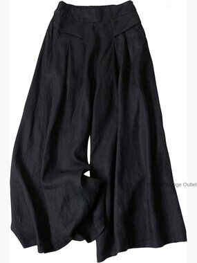 Linen Wide Leg Palazzo Pants Culottes Cropped Elastic Waist